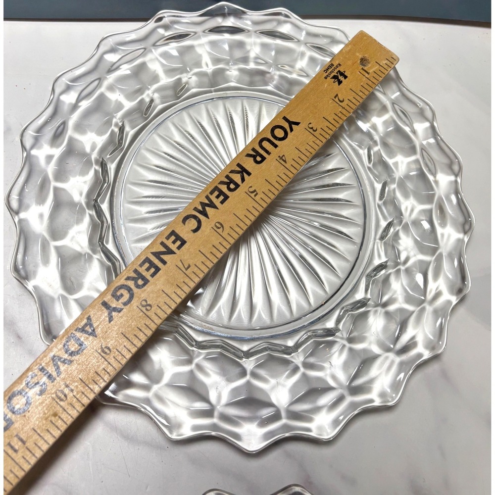 Vintage 4 Pc Fostoria Clear Glass Dinner Plates 9.5 Inch Cubist - Picture 6 of 6